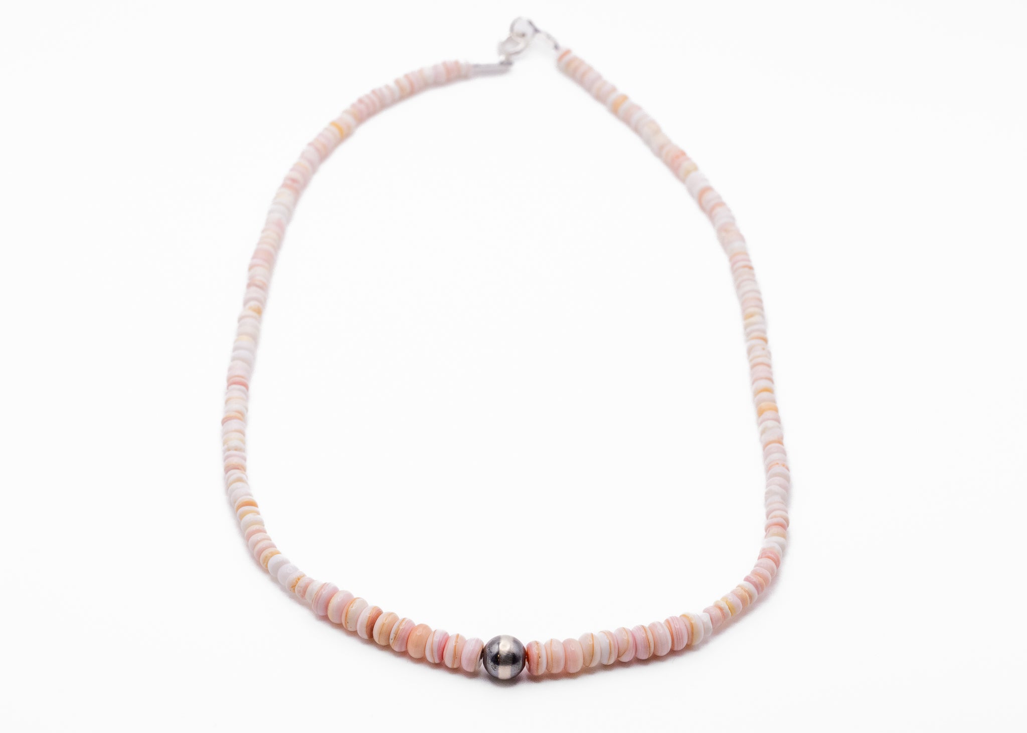 18inch Pink Conch and Navajo Pearl Necklace With Sterling Silver Findings