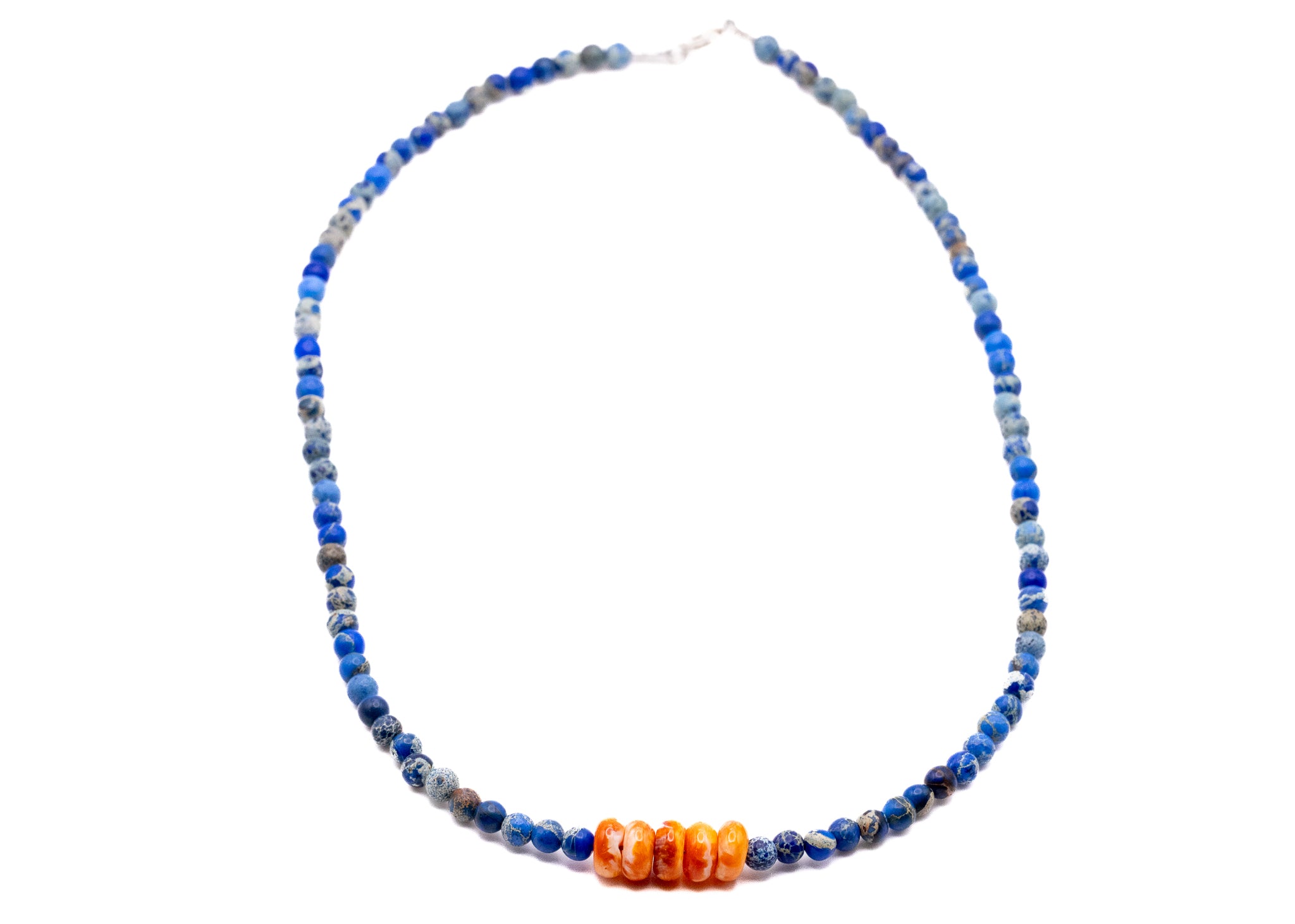 17inch Deep Sea Sediment Jasper And Spiny Oyster Necklace With Sterling Silver Findings