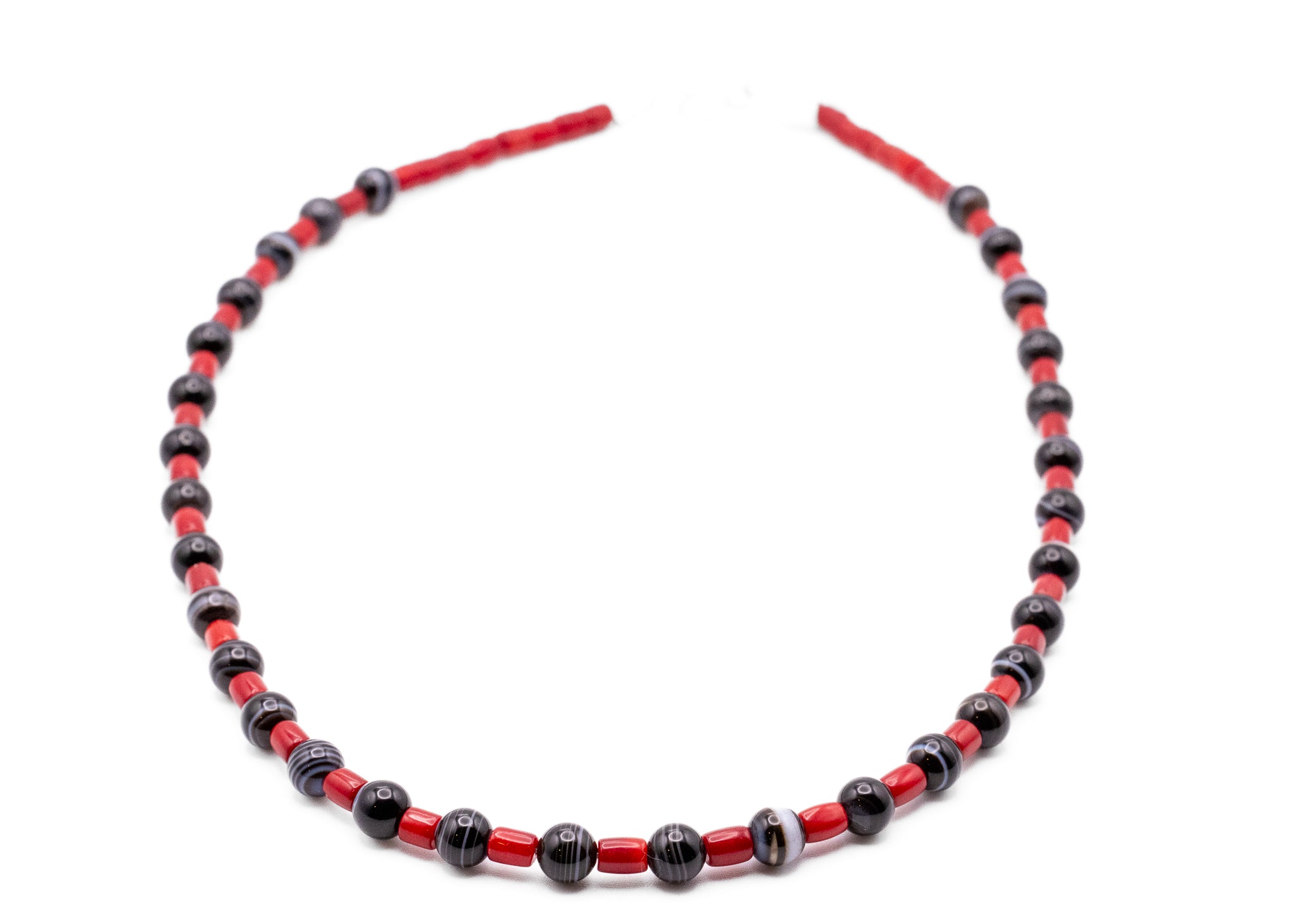 14inch Red Coral And Black Sardonyx Choker Style Necklace With Sterling Silver Findings