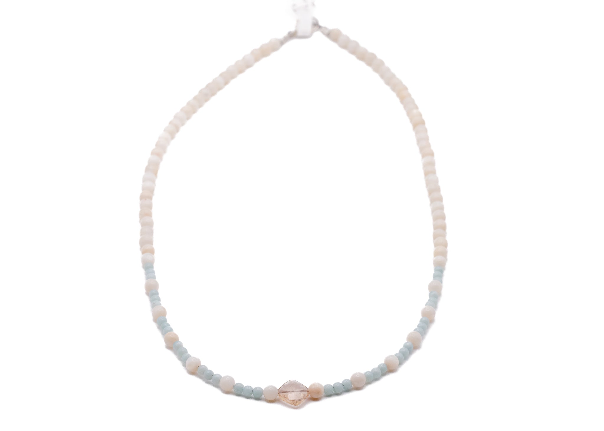 18inch Tourmaline, Mother of Pearl, And Amazonite Necklace With Sterling Silver Findings