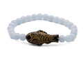 Pressed Glass Fish And Aquamarine Stretchy Bracelet